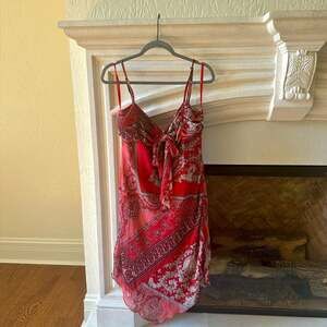 B.Moss Dress Collection Paisley Print Tie-Front Spaghetti Strap Mini Dress